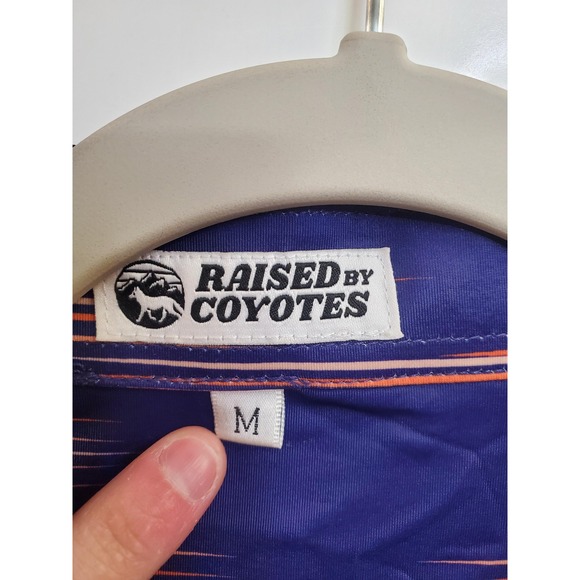Raised By Coyotes Polo Shirt Mens Medium Purple Orange Striped Golf Performance - Picture 2 of 7